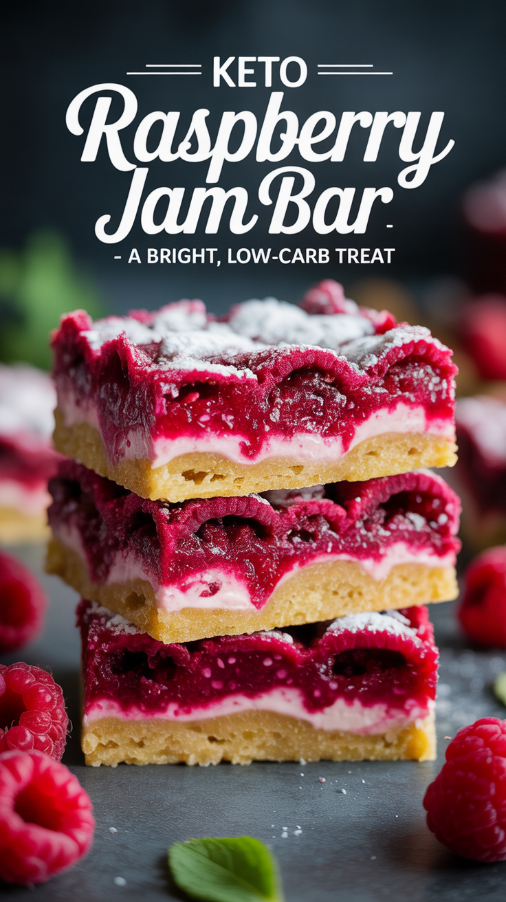 Pinterest pin for Keto Raspberry Jam Bar - A Bright, Low-Carb Treat