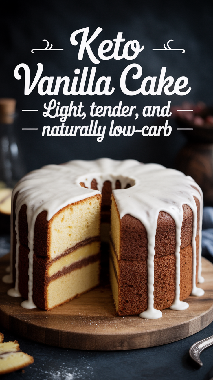 Pinterest pin for Keto Vanilla Cake - Light, Tender, and Naturally Low-Carb