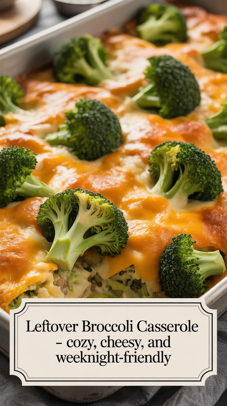 Pinterest pin for Leftover Broccoli Casserole - Cozy, Cheesy, and Weeknight-Friendly