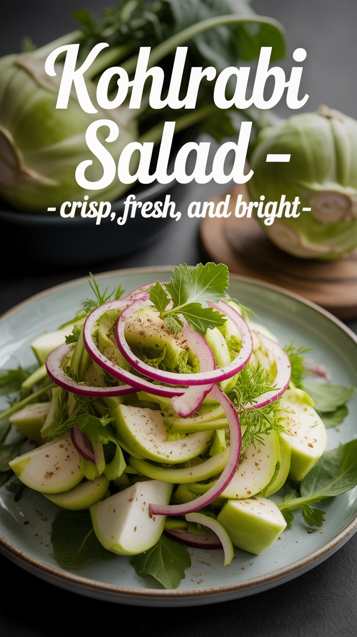 Pinterest pin for Kohlrabi Salad - Crisp, Fresh, and Bright