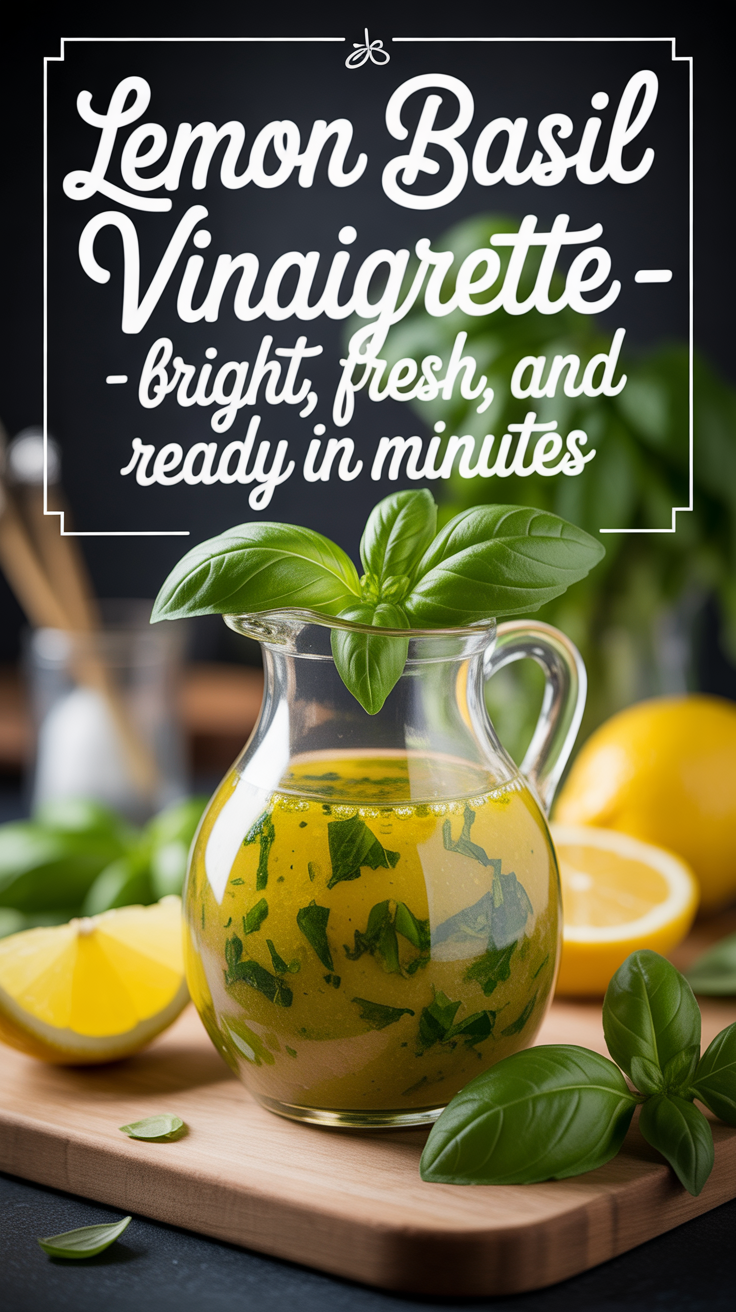 Pinterest pin for Lemon Basil Vinaigrette - Bright, Fresh, and Ready in Minutes