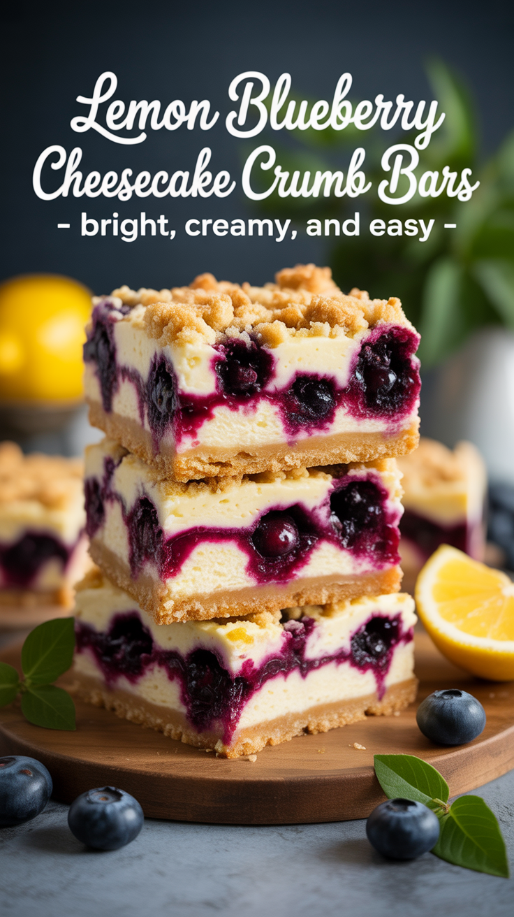 Pinterest pin for Lemon Blueberry Cheesecake Crumb Bars - Bright, Creamy, and Easy