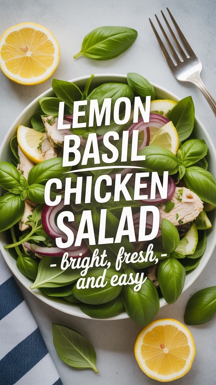 Pinterest pin for Lemon Basil Chicken Salad - Bright, Fresh, and Easy