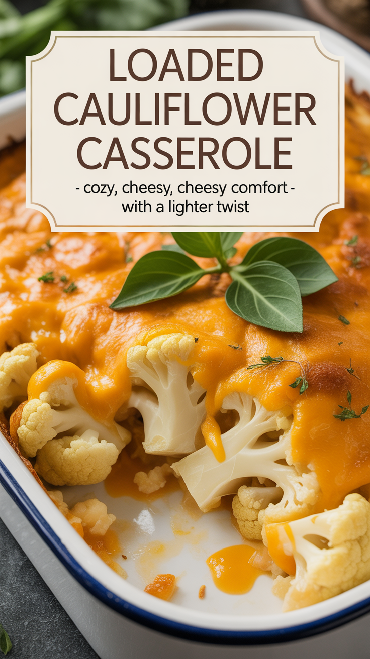 Pinterest pin for Loaded Cauliflower Casserole - Cozy, Cheesy Comfort With a Lighter Twist