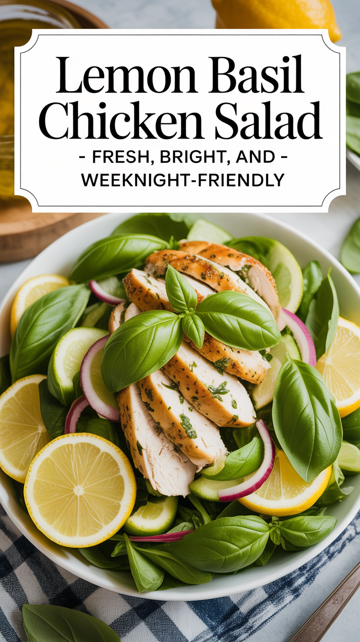 Pinterest pin for Lemon Basil Chicken Salad - Fresh, Bright, and Weeknight-Friendly