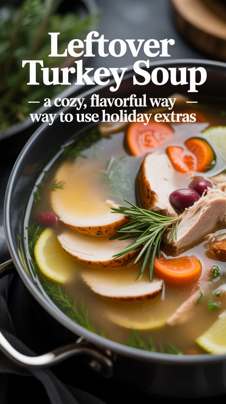 Pinterest pin for Leftover Turkey Soup - A Cozy, Flavorful Way to Use Holiday Extras
