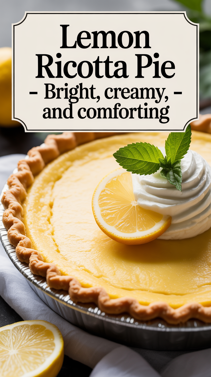 Pinterest pin for Lemon Ricotta Pie - Bright, Creamy, and Comforting