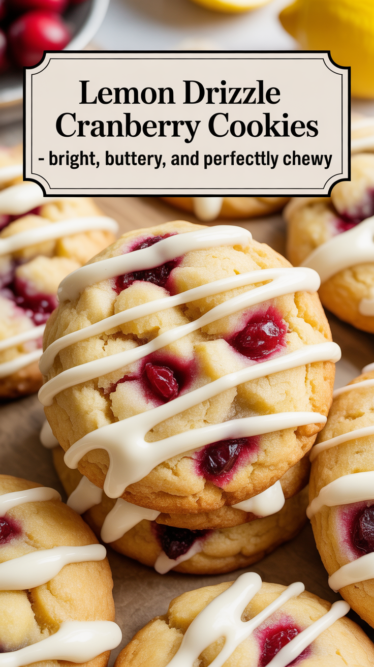 Pinterest pin for Lemon Drizzle Cranberry Cookies – Bright, Buttery, and Perfectly Chewy