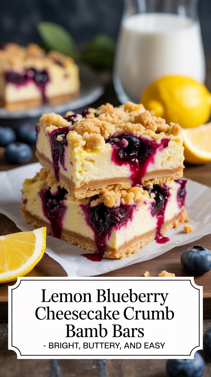 Pinterest pin for Lemon Blueberry Cheesecake Crumb Bars - Bright, Buttery, and Easy