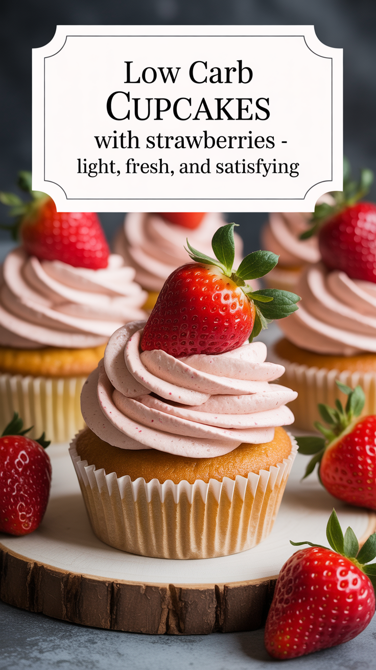 Pinterest pin for Low Carb Cupcakes With Strawberries - Light, Fresh, and Satisfying