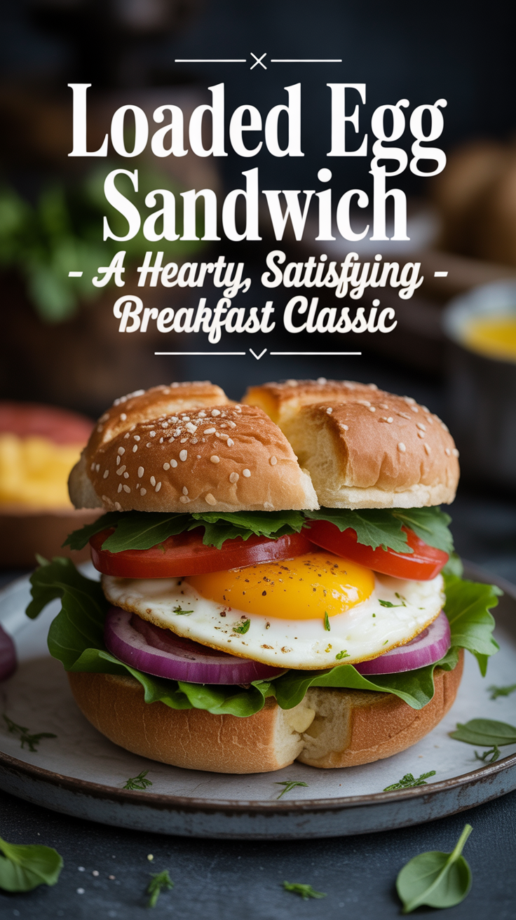 Pinterest pin for Loaded Egg Sandwich - A Hearty, Satisfying Breakfast Classic