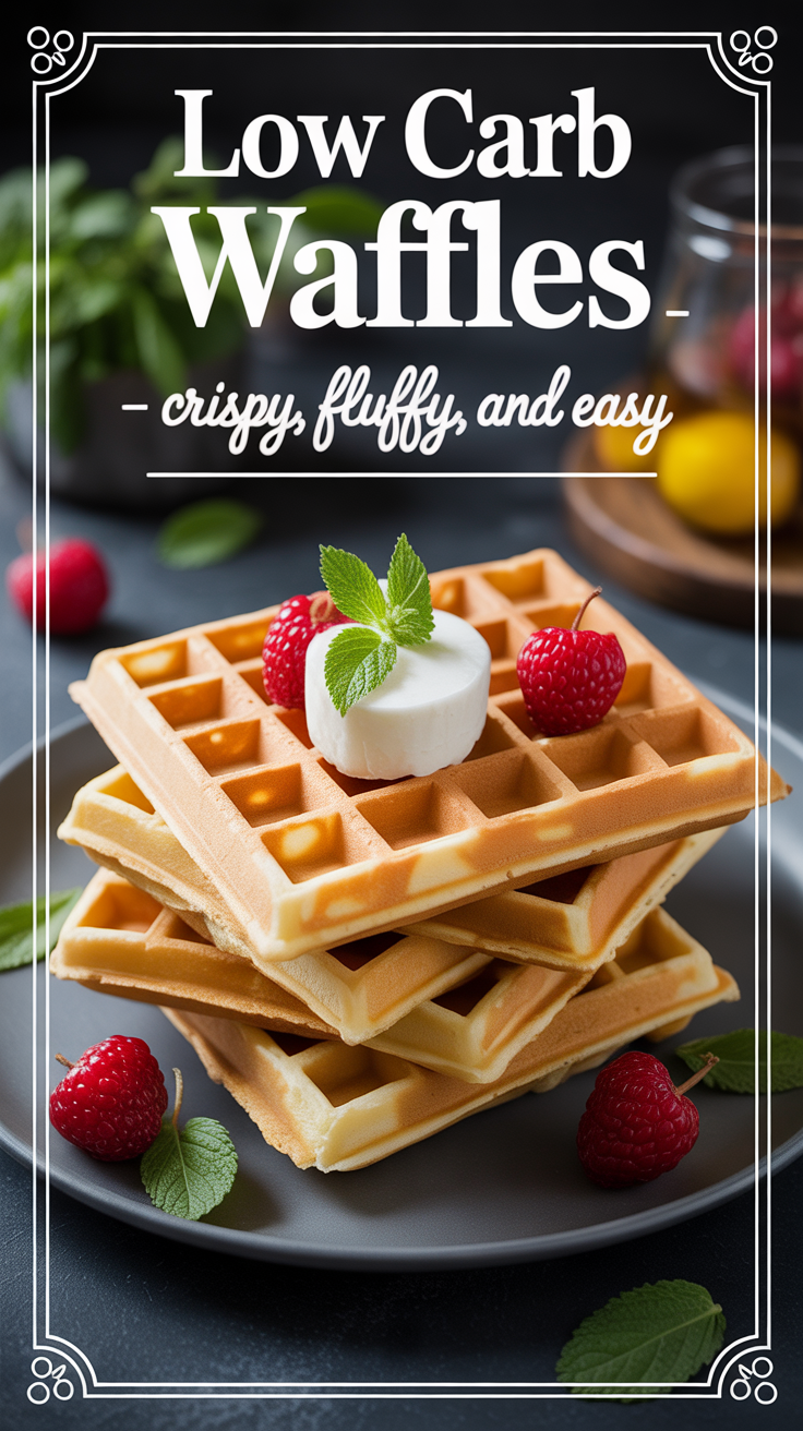 Pinterest pin for Low Carb Waffles - Crispy, Fluffy, and Easy