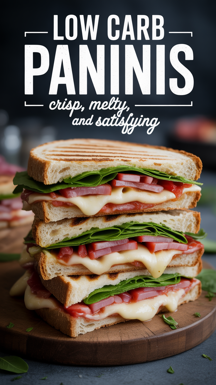 Pinterest pin for Low Carb Paninis - Crisp, Melty, and Satisfying