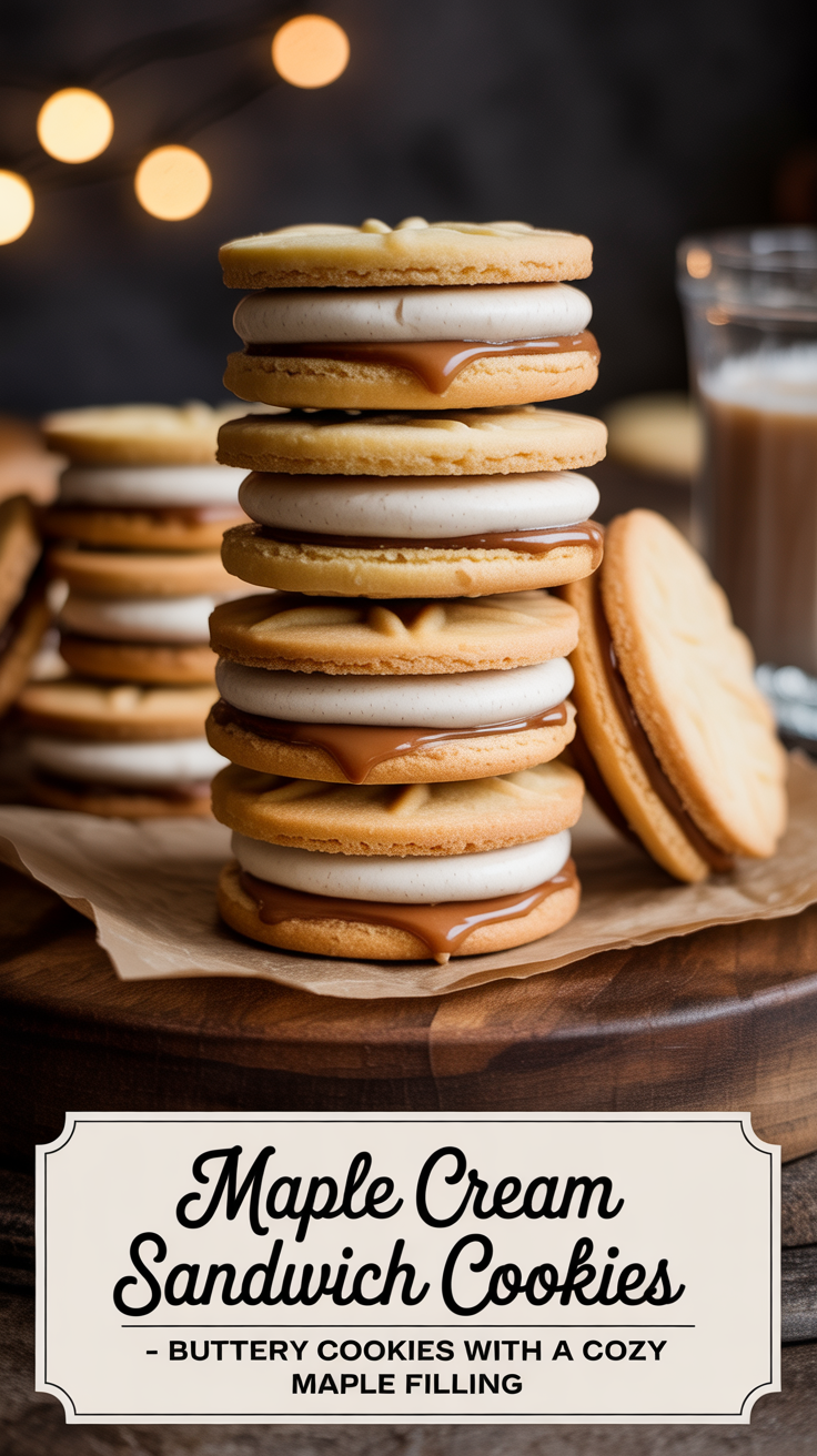 Pinterest pin for Maple Cream Sandwich Cookies - Buttery Cookies With a Cozy Maple Filling