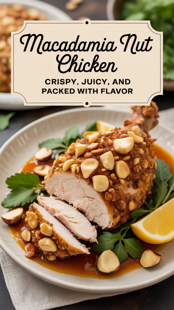 Pinterest pin for Macadamia Nut Chicken - Crispy, Juicy, and Packed With Flavor