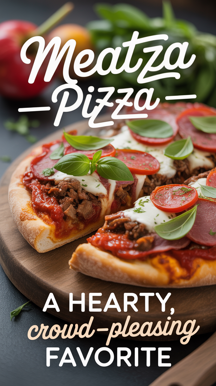 Pinterest pin for Meatzza Pizza - A Hearty, Crowd-Pleasing Favorite
