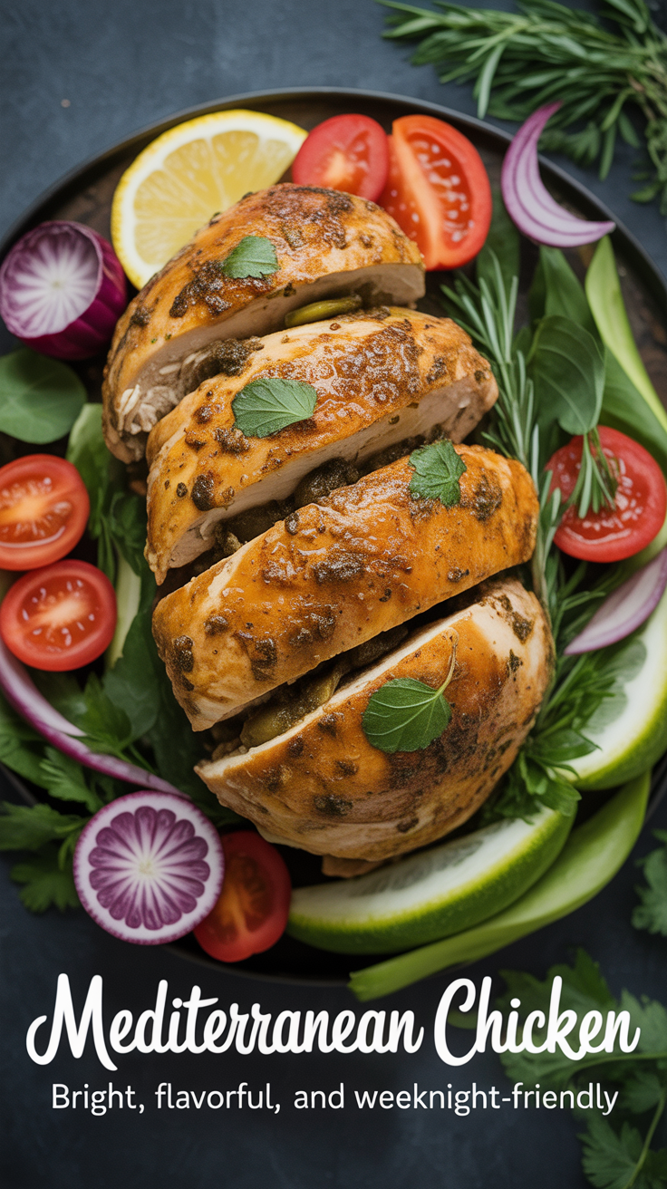 Pinterest pin for Mediterranean Chicken - Bright, Flavorful, and Weeknight-Friendly