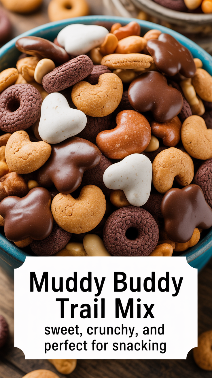 Pinterest pin for Muddy Buddy Trail Mix - Sweet, Crunchy, and Perfect for Snacking