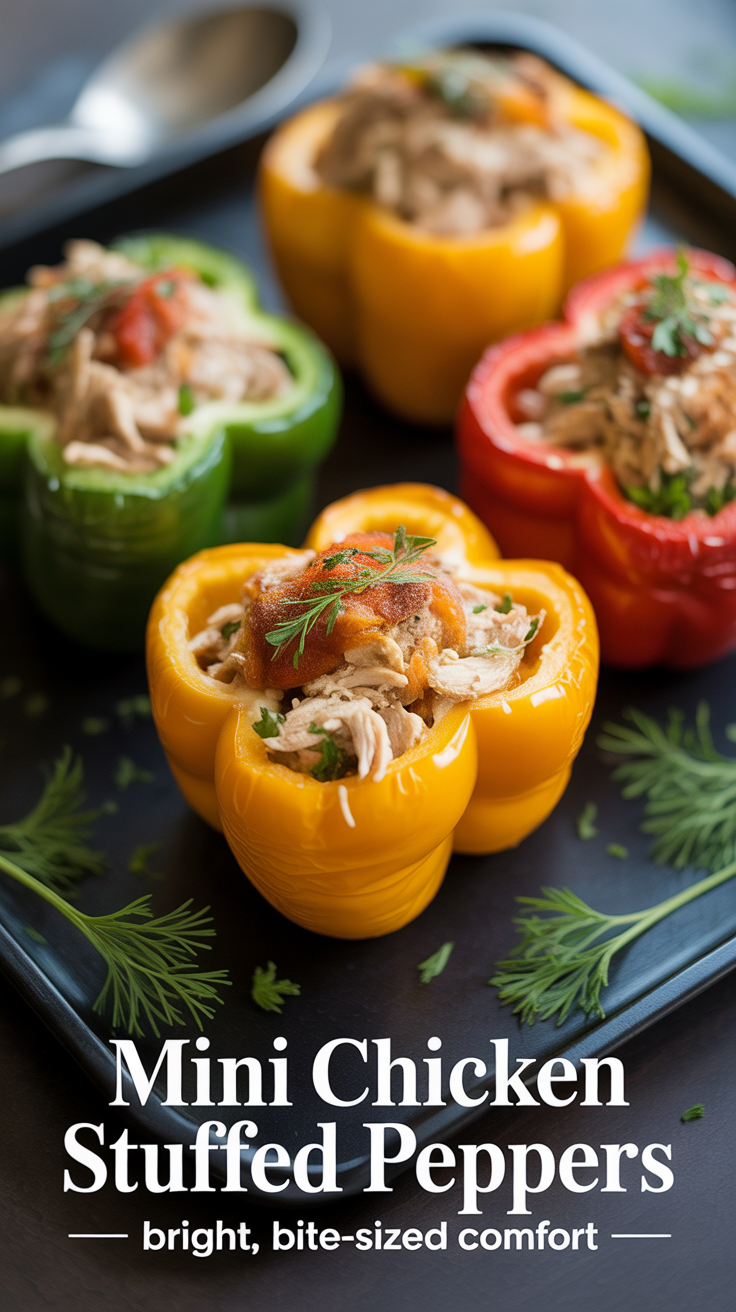 Pinterest pin for Mini Chicken Stuffed Peppers - Bright, Bite-Sized Comfort