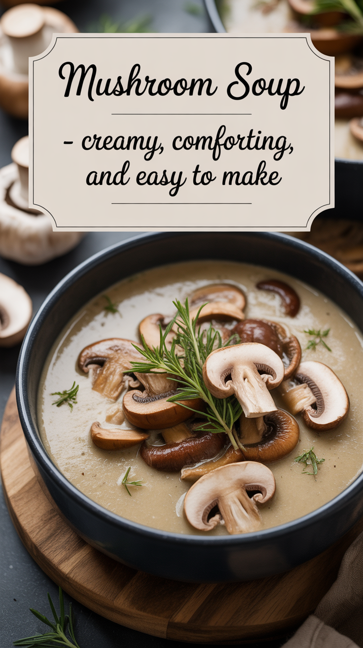 Pinterest pin for Mushroom Soup - Creamy, Comforting, and Easy to Make