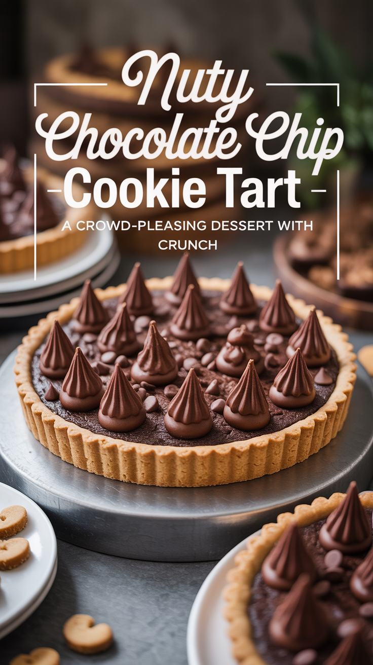Pinterest pin for Nutty Chocolate Chip Cookie Tart - A Crowd-Pleasing Dessert With Crunch