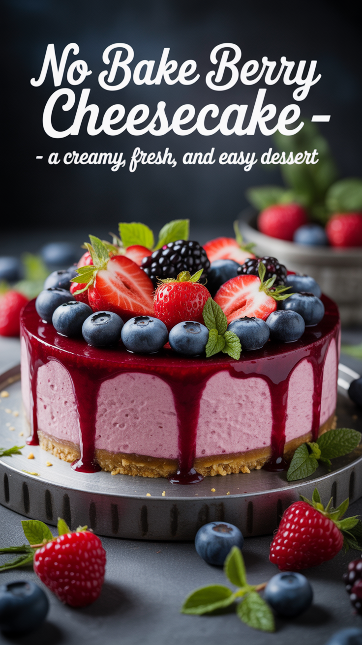 Pinterest pin for No Bake Berry Cheesecake - A Creamy, Fresh, and Easy Dessert