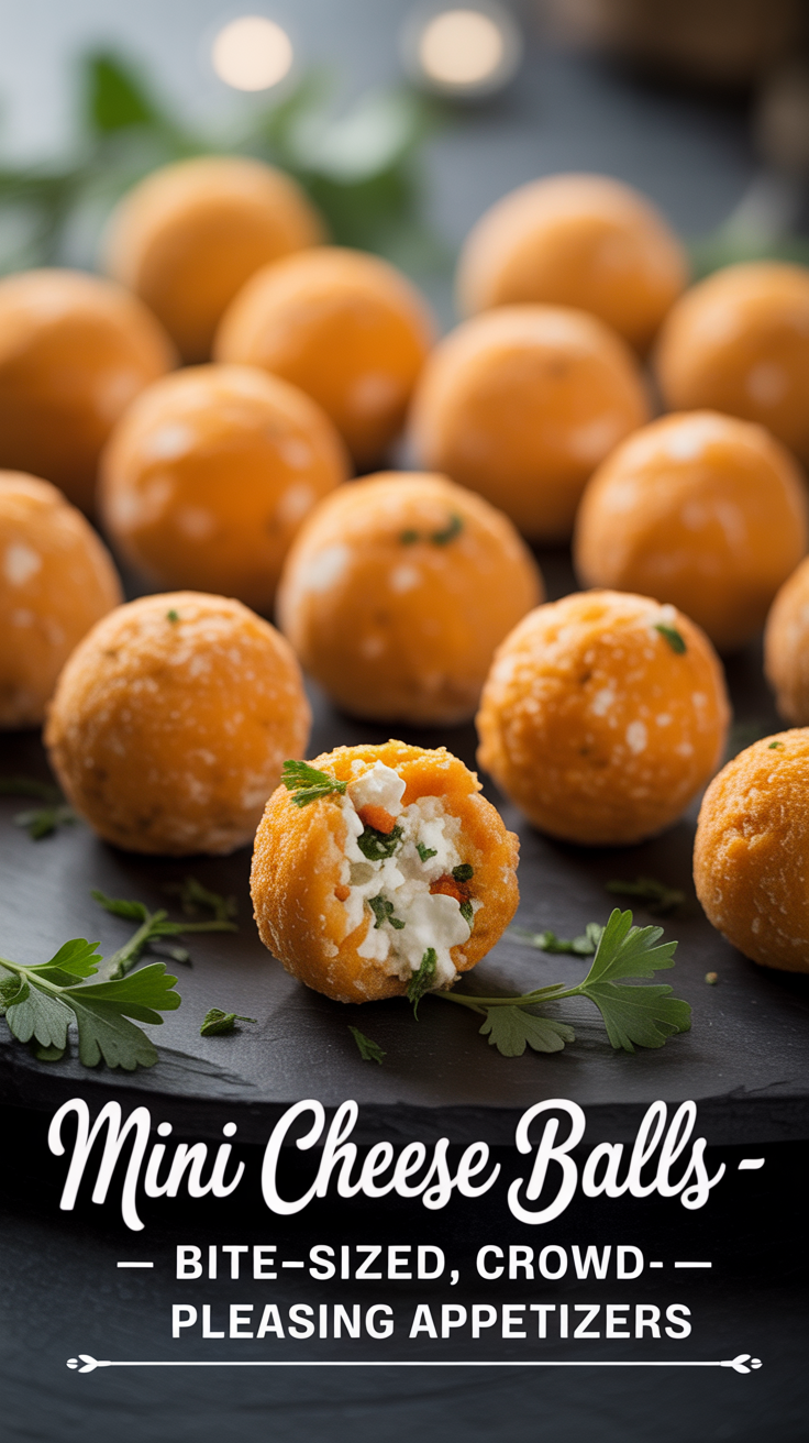Pinterest pin for Mini Cheese Balls - Bite-Sized, Crowd-Pleasing Appetizers