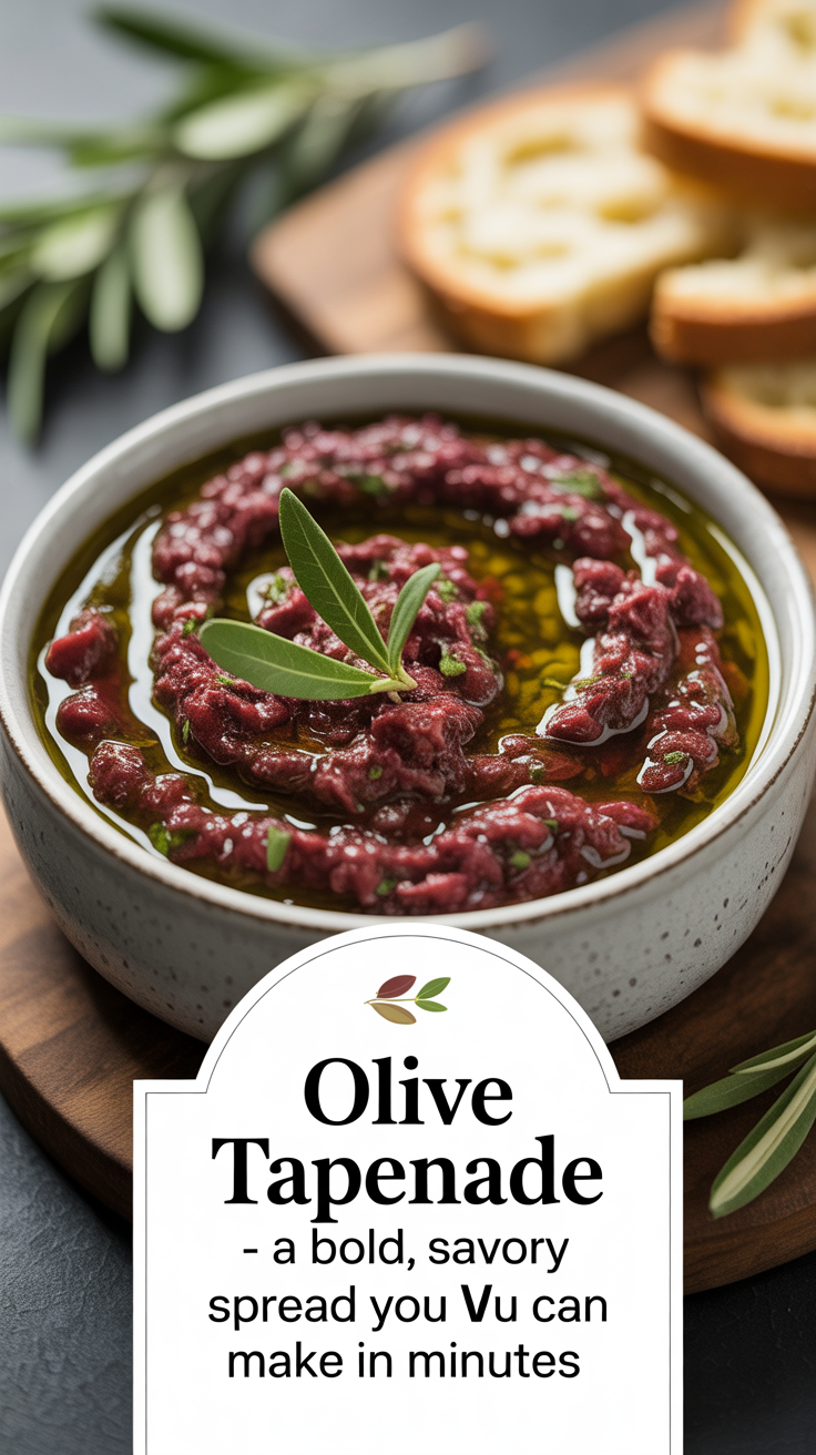 Pinterest pin for Olive Tapenade - A Bold, Savory Spread You Can Make in Minutes