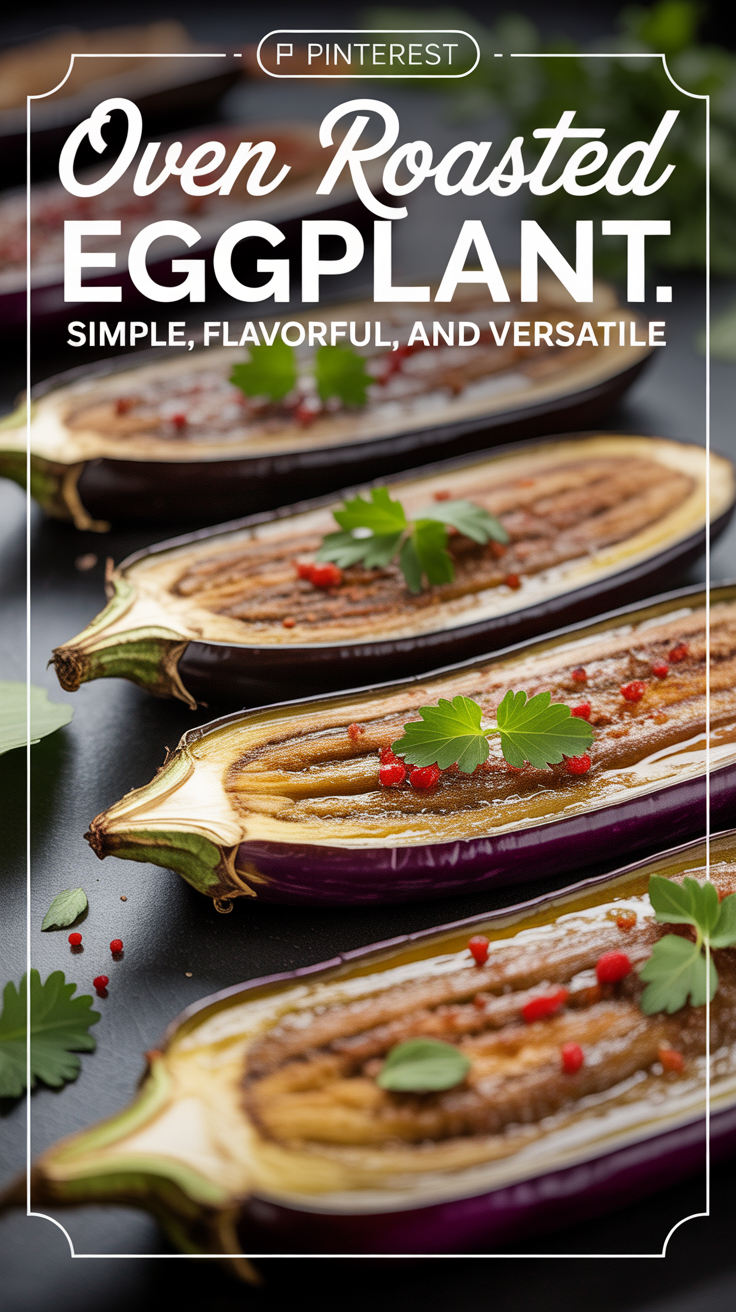 Pinterest pin for Oven Roasted Eggplant - Simple, Flavorful, and Versatile