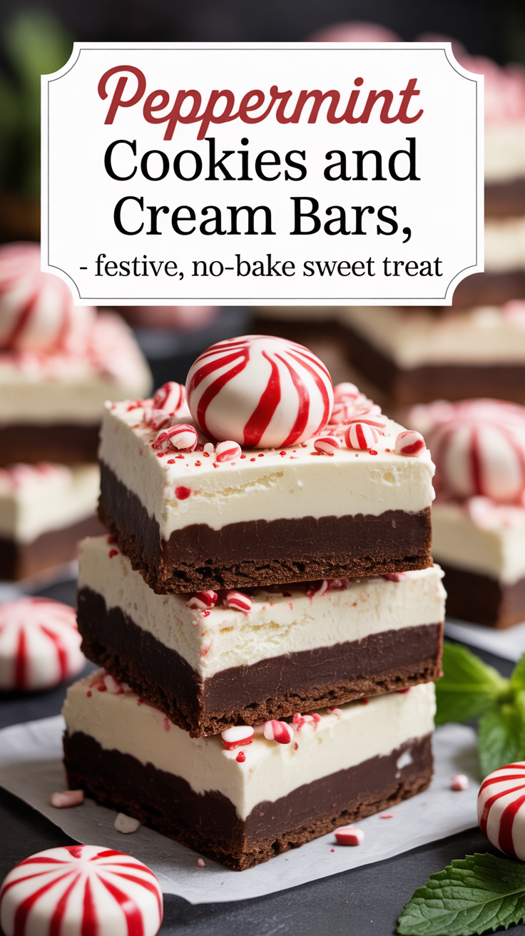 Pinterest pin for Peppermint Cookies And Cream Bars - Festive, No-Bake Sweet Treat