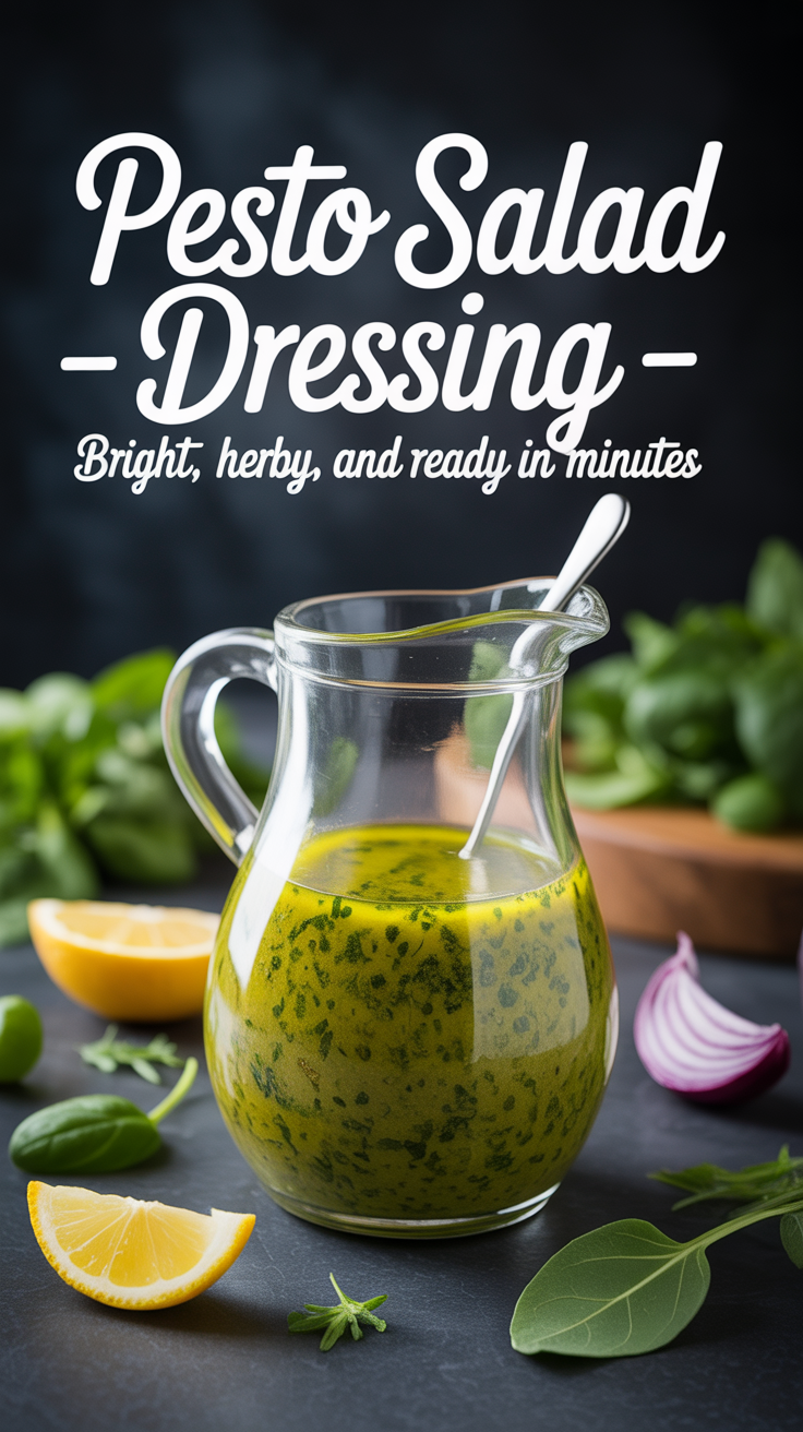 Pinterest pin for Pesto Salad Dressing - Bright, Herby, and Ready in Minutes