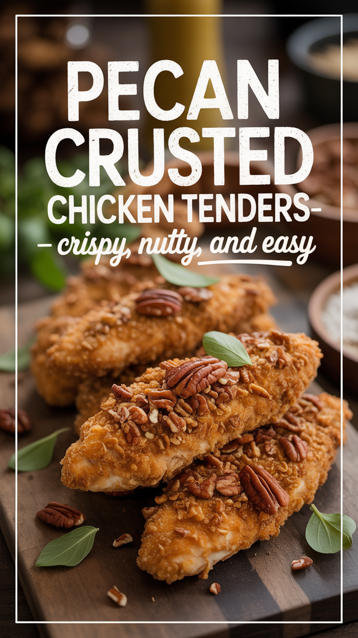 Pinterest pin for Pecan Crusted Chicken Tenders - Crispy, Nutty, and Easy