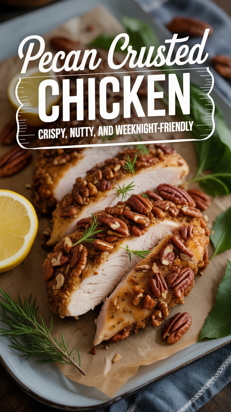 Pinterest pin for Pecan Crusted Chicken - Crispy, Nutty, and Weeknight-Friendly