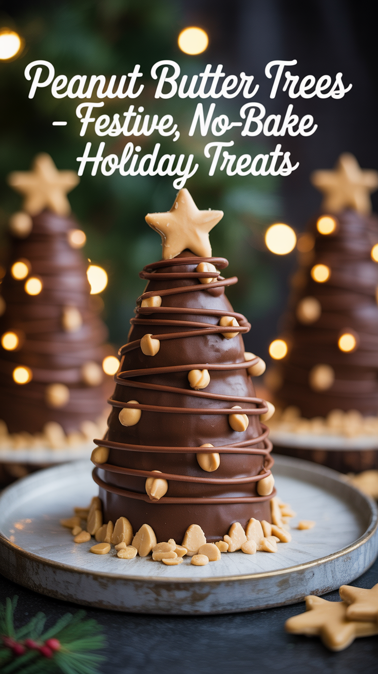Pinterest pin for Peanut Butter Trees - Festive, No-Bake Holiday Treats