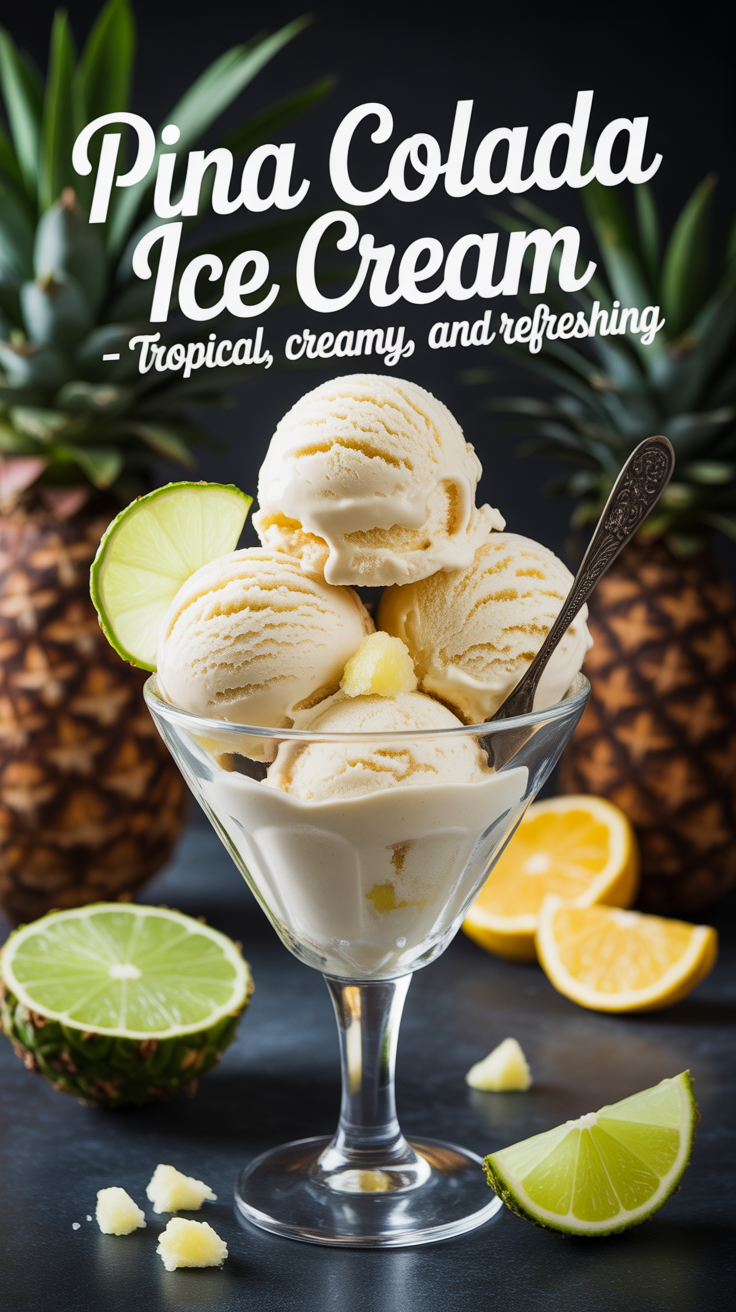 Pinterest pin for Pina Colada Ice Cream - Tropical, Creamy, and Refreshing