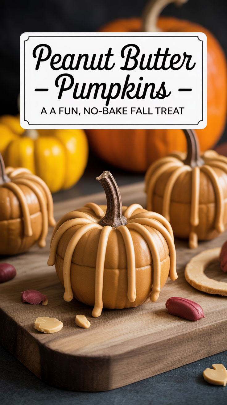 Pinterest pin for Peanut Butter Pumpkins - A Fun, No-Bake Fall Treat