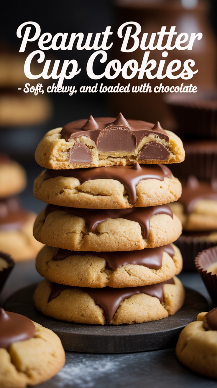 Pinterest pin for Peanut Butter Cup Cookies - Soft, Chewy, and Loaded With Chocolate