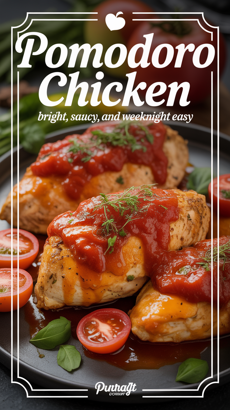 Pinterest pin for Pomodoro Chicken - Bright, Saucy, and Weeknight Easy