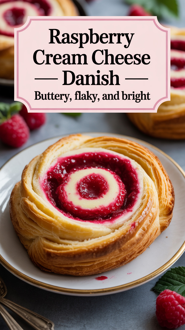 Pinterest pin for Raspberry Cream Cheese Danish - Buttery, Flaky, and Bright