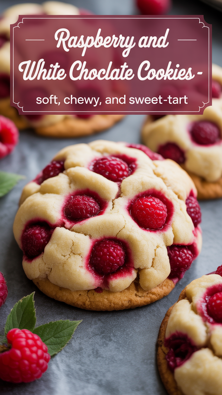 Pinterest pin for Raspberry And White Chocolate Cookies - Soft, Chewy, and Sweet-Tart