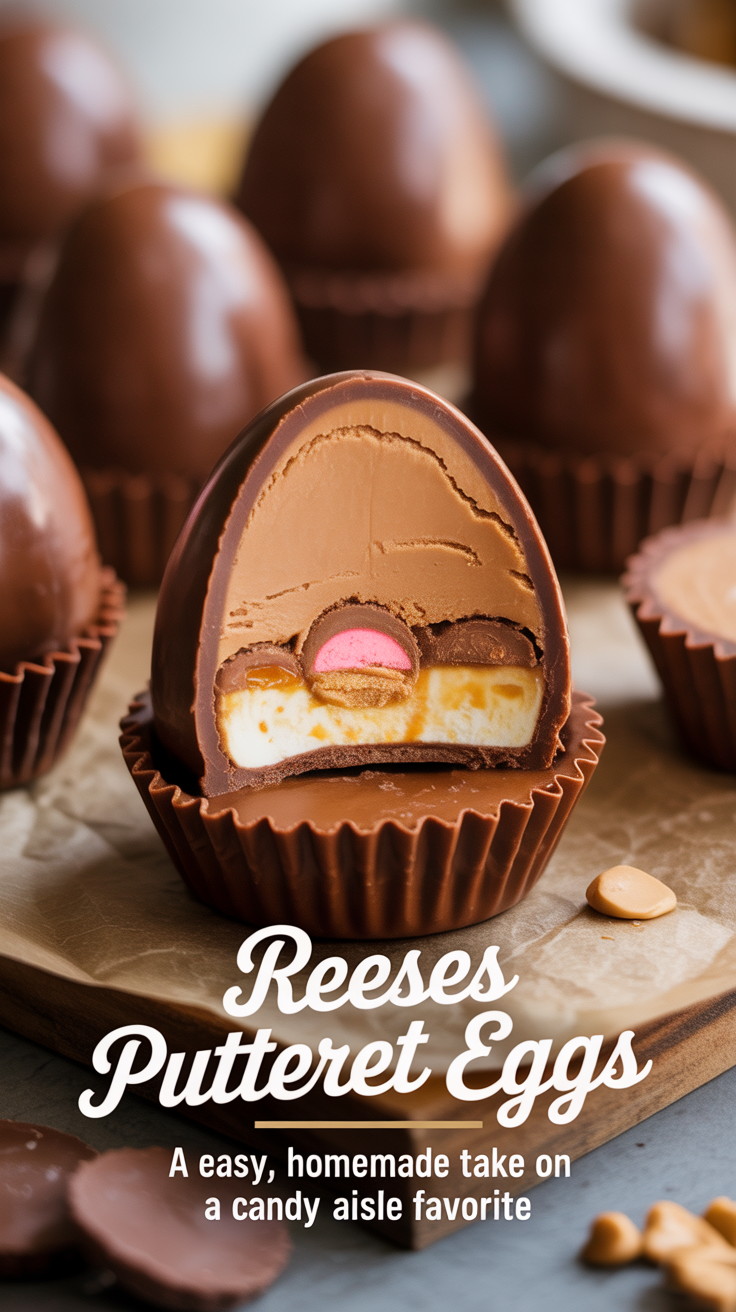 Pinterest pin for Reeses Peanut Butter Eggs - A Easy, Homemade Take on a Candy Aisle Favorite