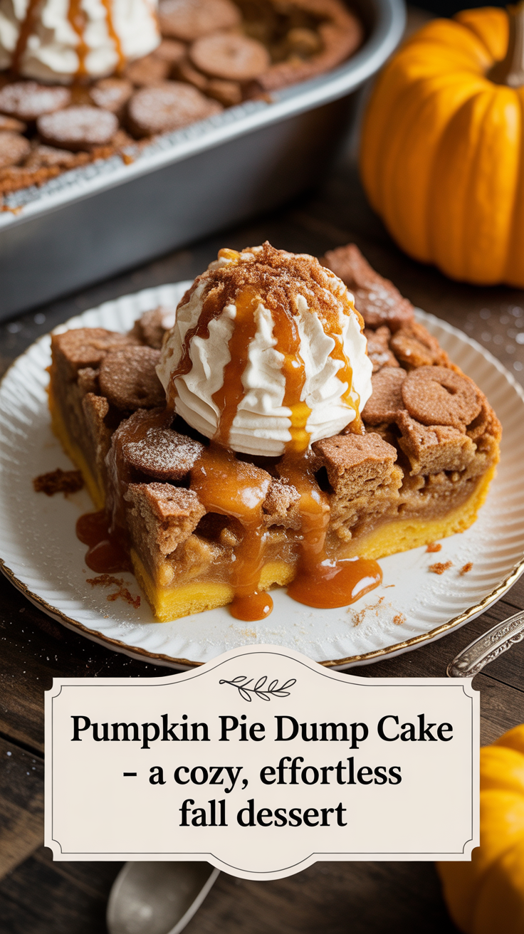 Pinterest pin for Pumpkin Pie Dump Cake - A Cozy, Effortless Fall Dessert