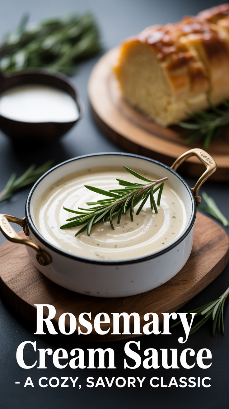 Pinterest pin for Rosemary Cream Sauce - A Cozy, Savory Classic