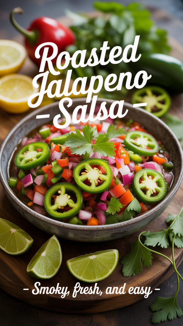 Pinterest pin for Roasted Jalapeno Salsa - Smoky, Fresh, and Easy