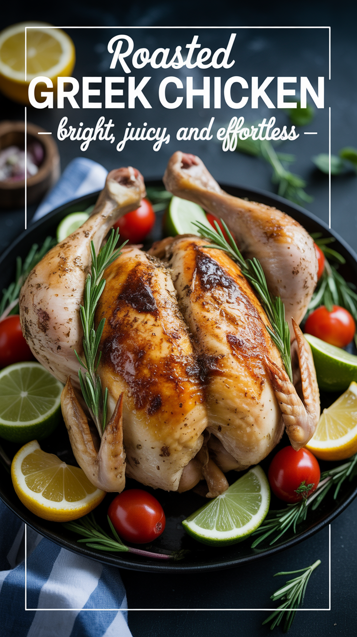 Pinterest pin for Roasted Greek Chicken - Bright, Juicy, and Effortless