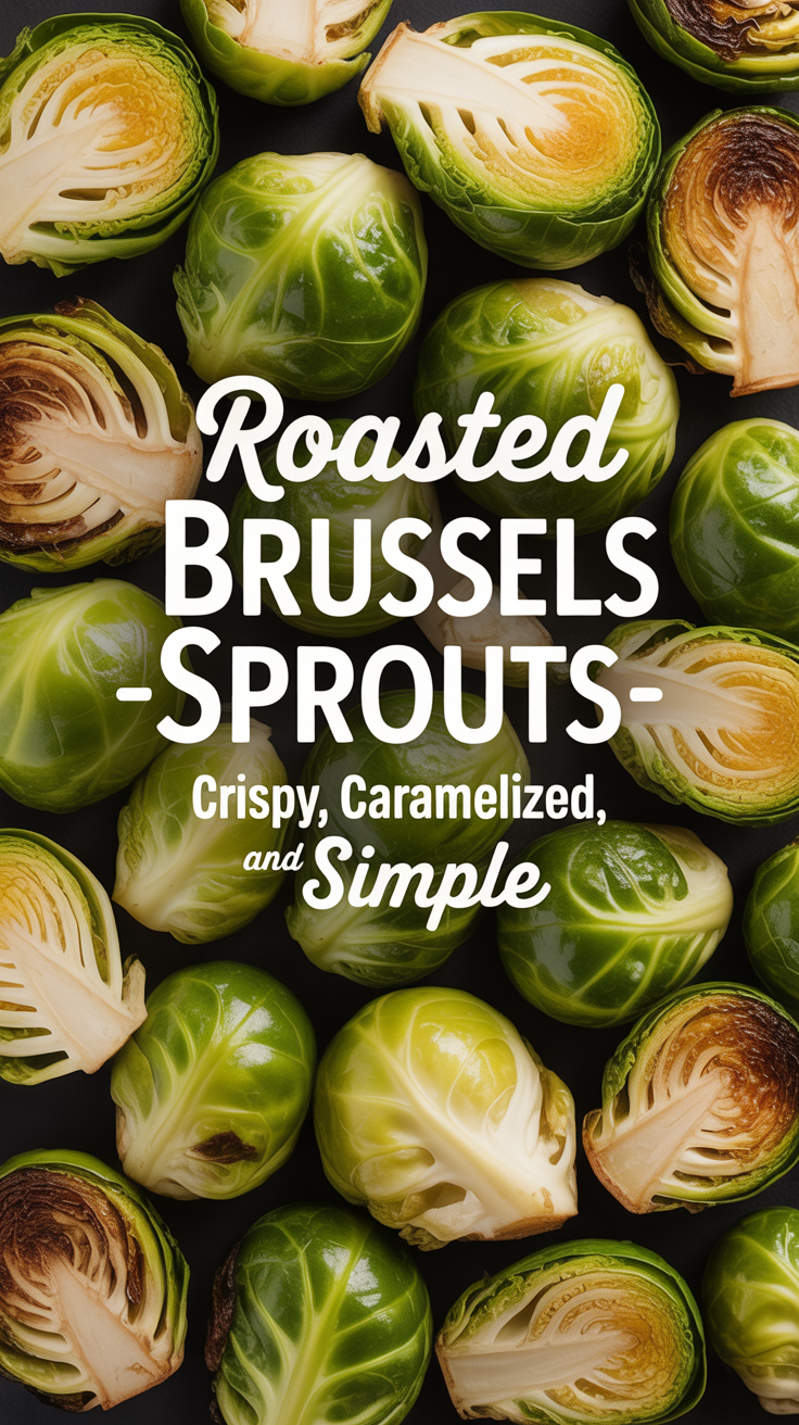 Pinterest pin for Roasted Brussels Sprouts - Crispy, Caramelized, and Simple