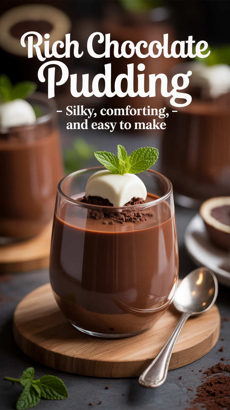 Pinterest pin for Rich Chocolate Pudding - Silky, Comforting, and Easy to Make