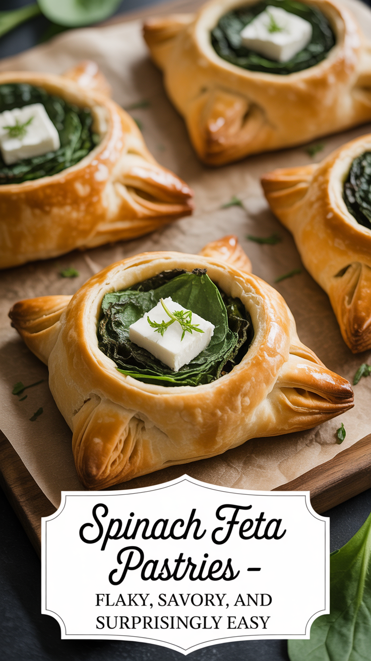 Pinterest pin for Spinach Feta Pastries - Flaky, Savory, and Surprisingly Easy