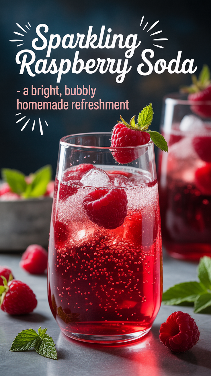 Pinterest pin for Sparkling Raspberry Soda - A Bright, Bubbly Homemade Refreshment