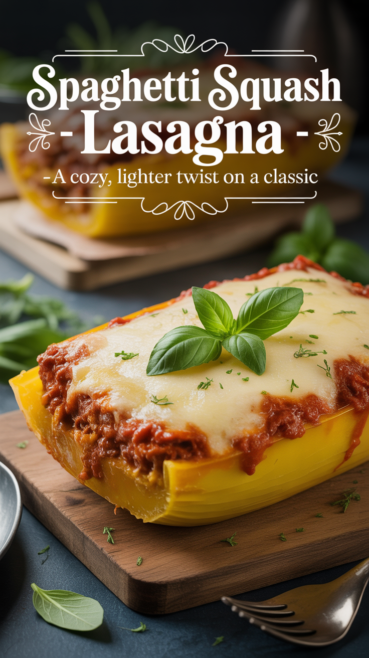 Pinterest pin for Spaghetti Squash Lasagna - A Cozy, Lighter Twist on a Classic